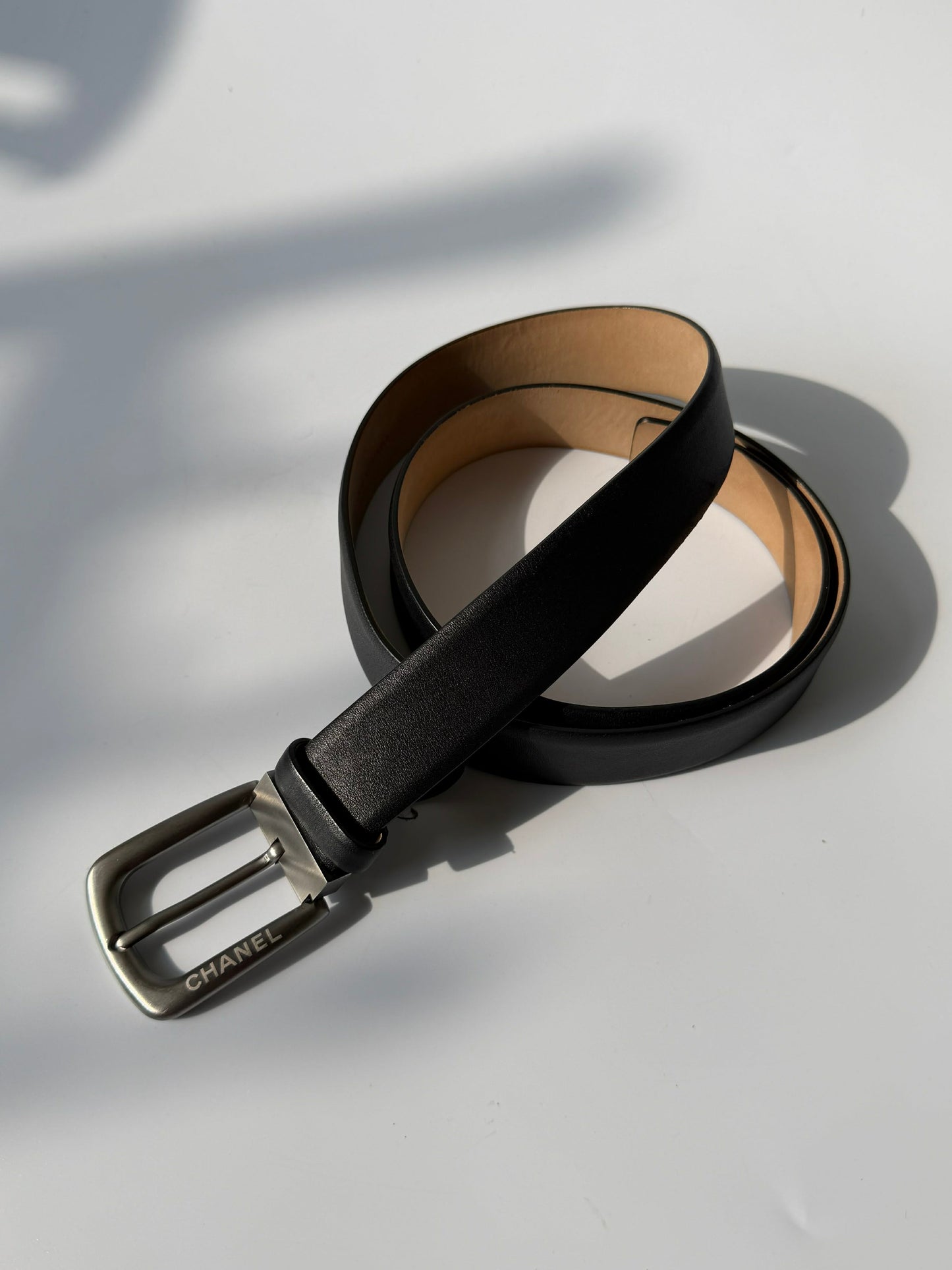 Chanel Black Leather Classic Buckle Belt