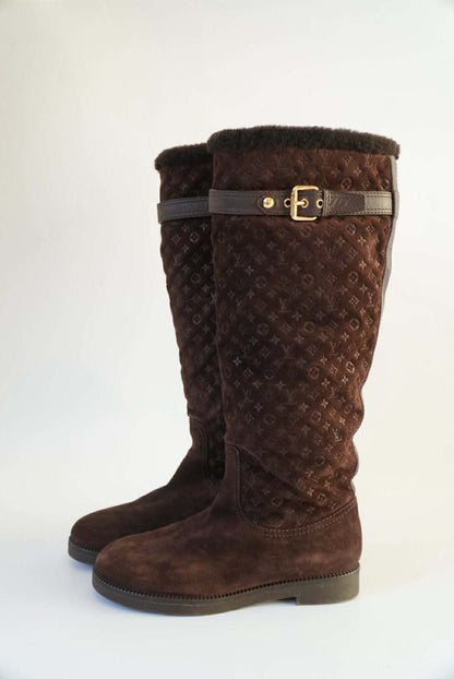Louis Vuitton Brown Monogram Suede Moto Boots