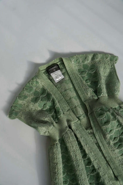 Chanel Green Lurex Knit Seoul Cruise Single Button Top