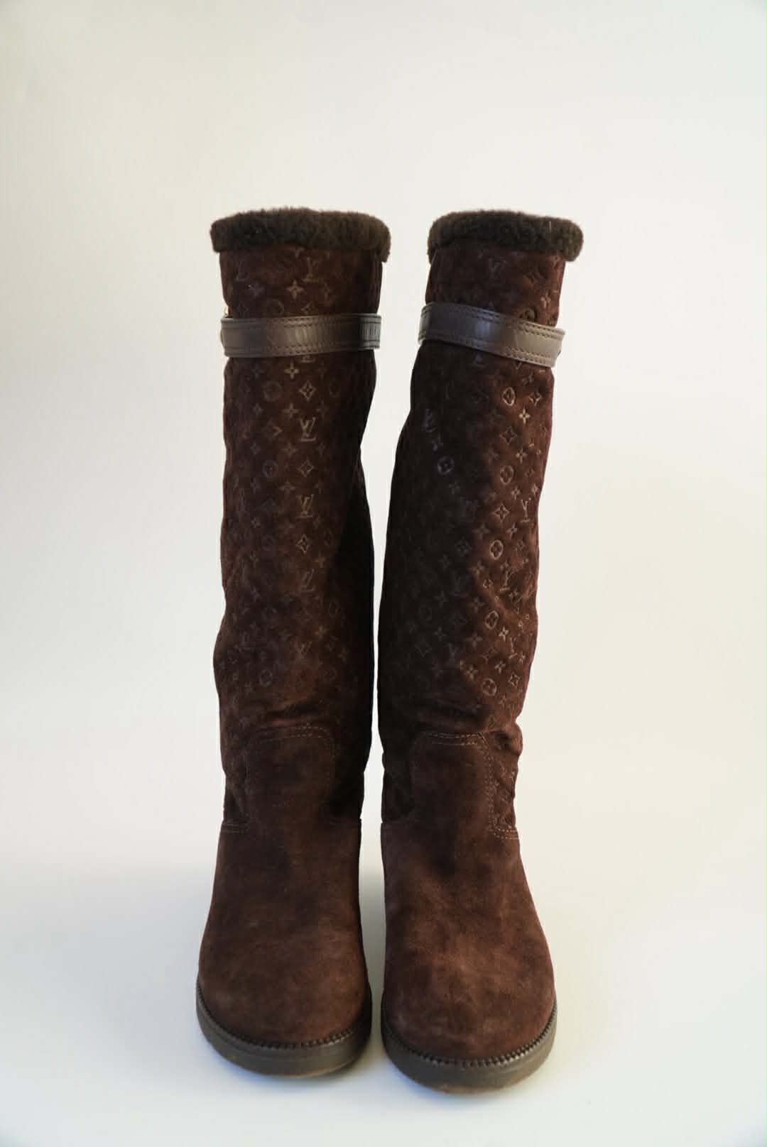 Louis Vuitton Brown Monogram Suede Moto Boots