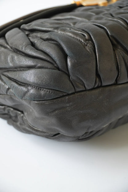 Miu Miu Black Nappa Matelasse Coffer Hobo Bag