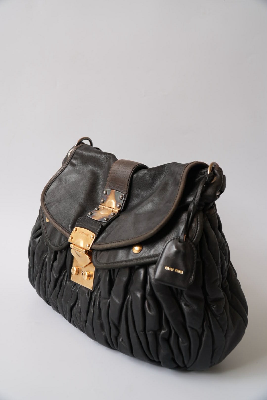 Miu Miu Black Nappa Matelasse Coffer Hobo Bag