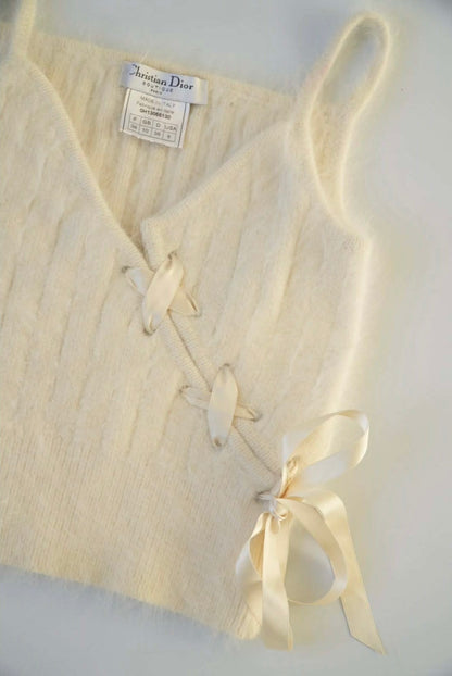 Christian Dior Boutique White Tie Cropped Tank