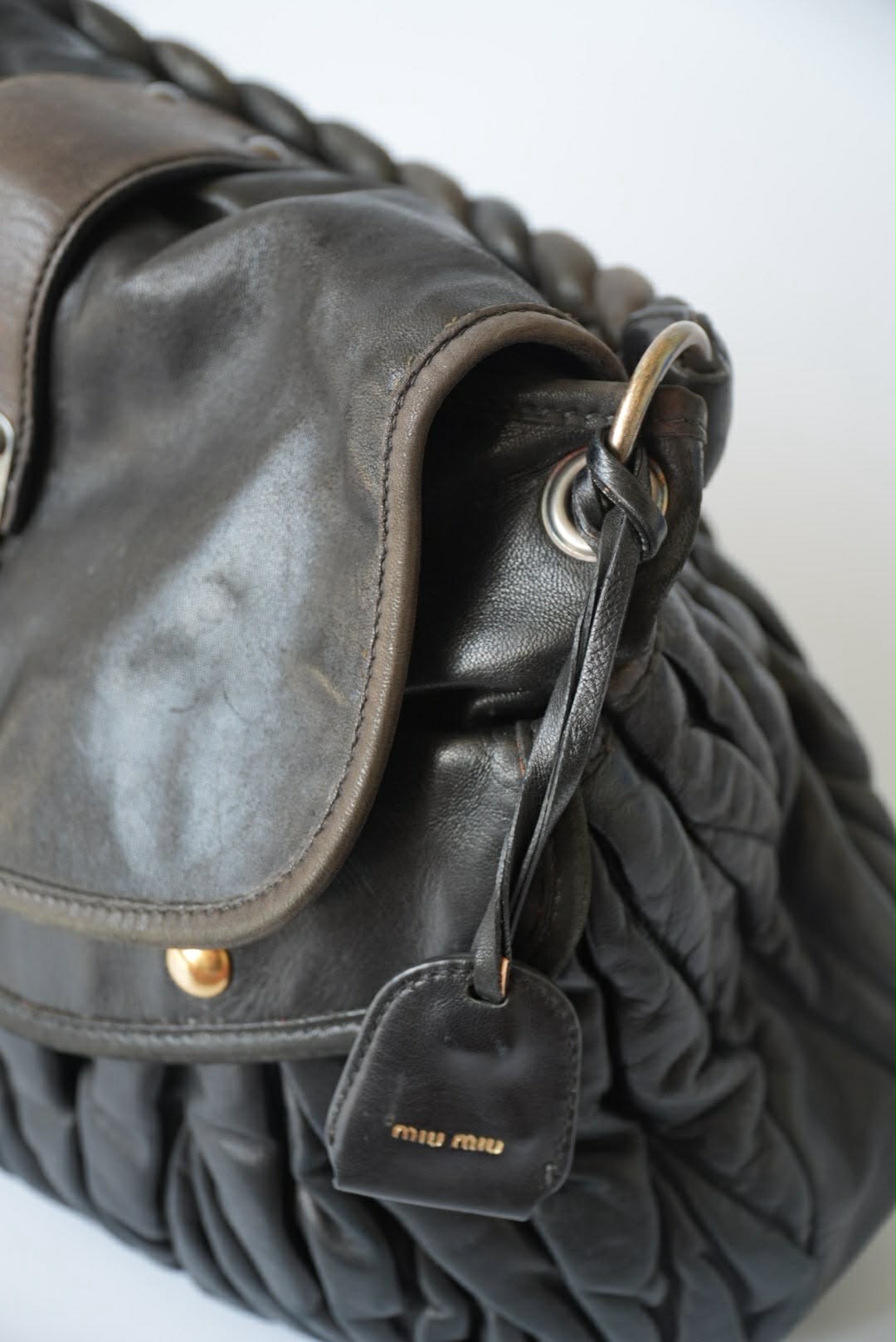 Miu Miu Black Nappa Matelasse Coffer Hobo Bag