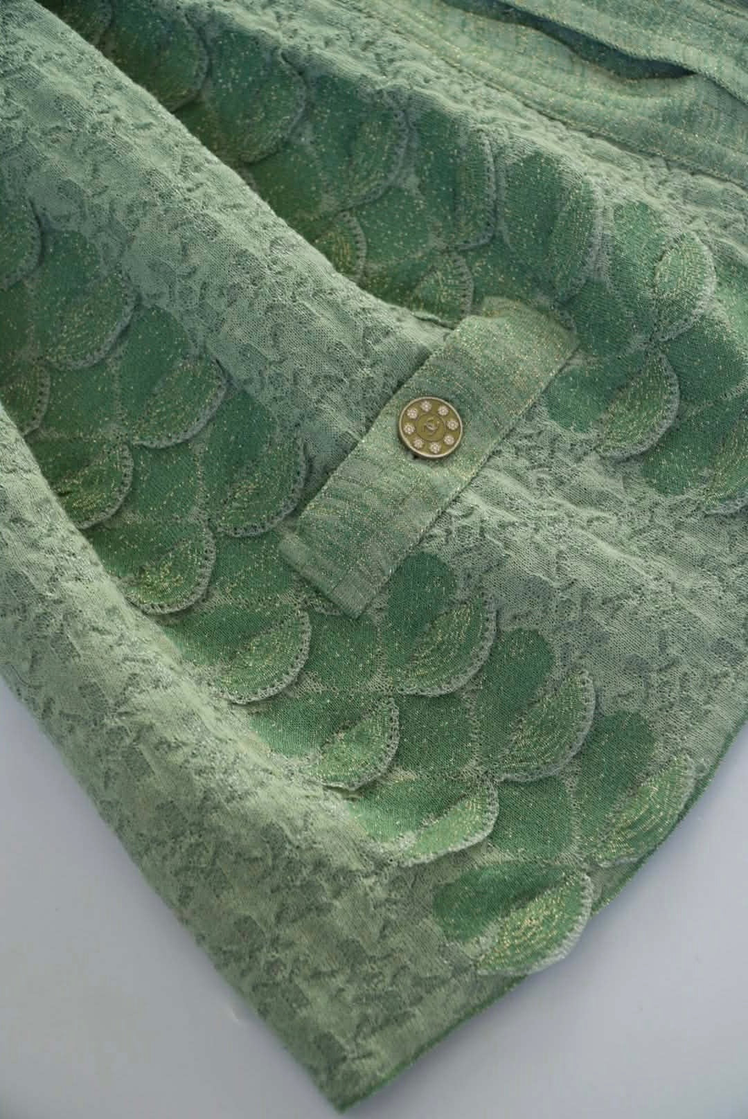 Chanel Green Lurex Knit Seoul Cruise Single Button Top