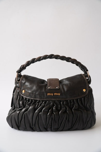 Miu Miu Black Nappa Matelasse Coffer Hobo Bag