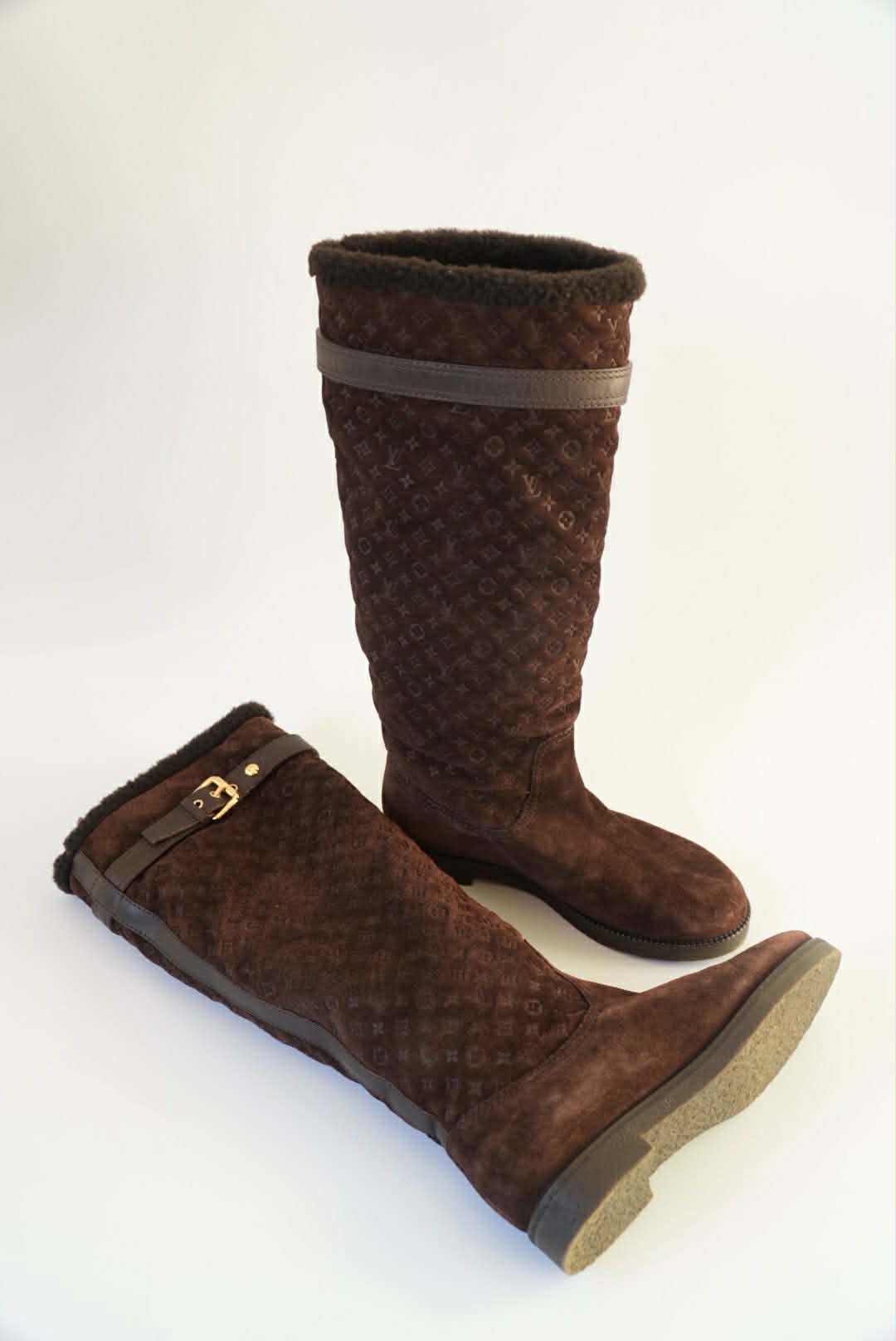 Louis Vuitton Brown Monogram Suede Moto Boots