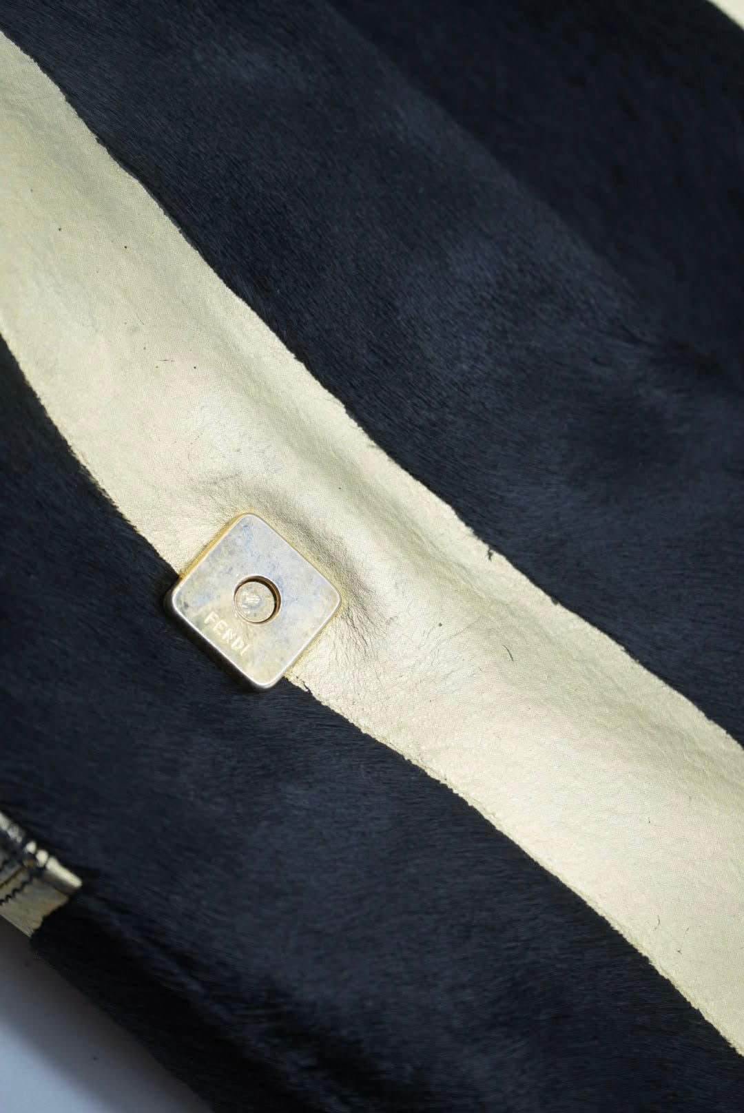 Fendi Gold & Black Pony Hair Baguette Bag