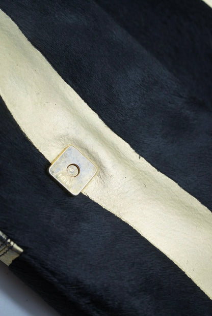 Fendi Gold & Black Pony Hair Baguette Bag