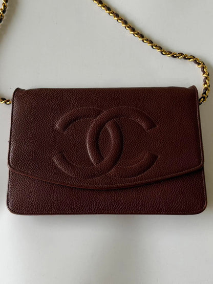 Vintage Chanel Burgundy Caviar Timeless CC Wallet on Chain