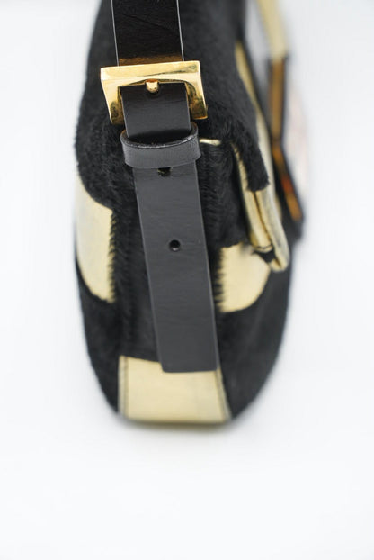 Fendi Gold & Black Pony Hair Baguette Bag