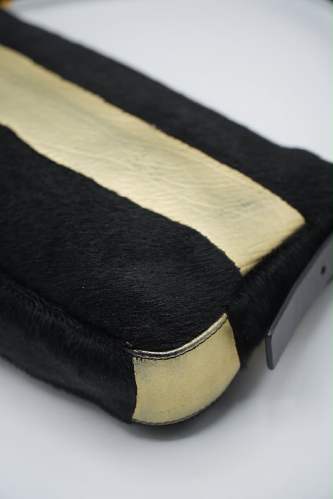 Fendi Gold & Black Pony Hair Baguette Bag