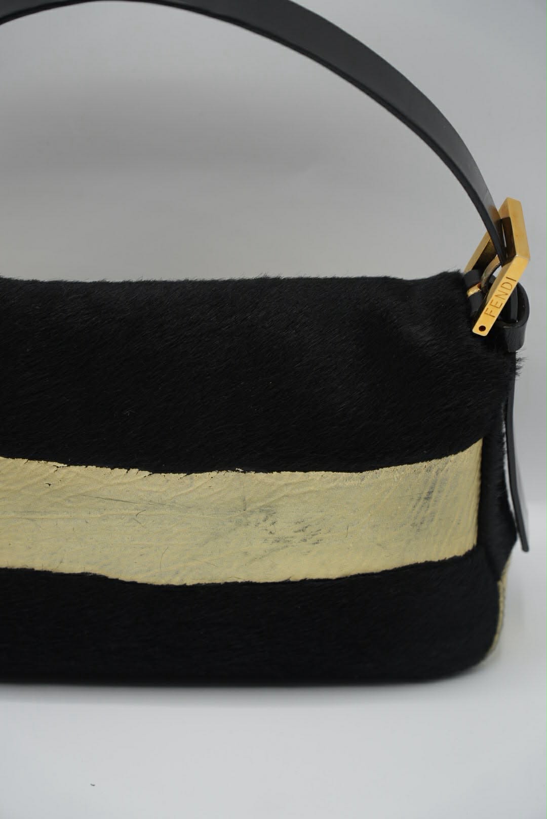 Fendi Gold & Black Pony Hair Baguette Bag