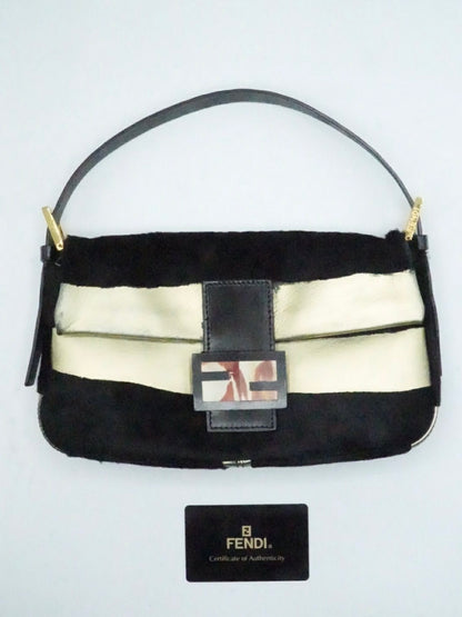 Fendi Gold & Black Pony Hair Baguette Bag