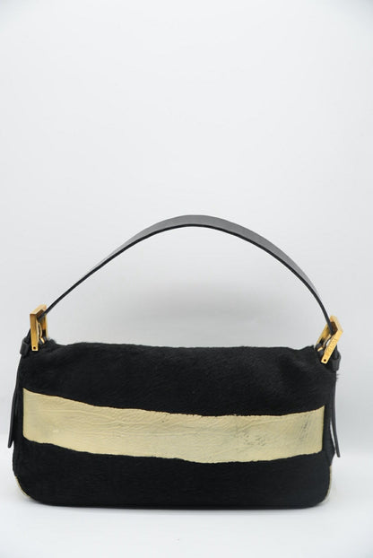 Fendi Gold & Black Pony Hair Baguette Bag