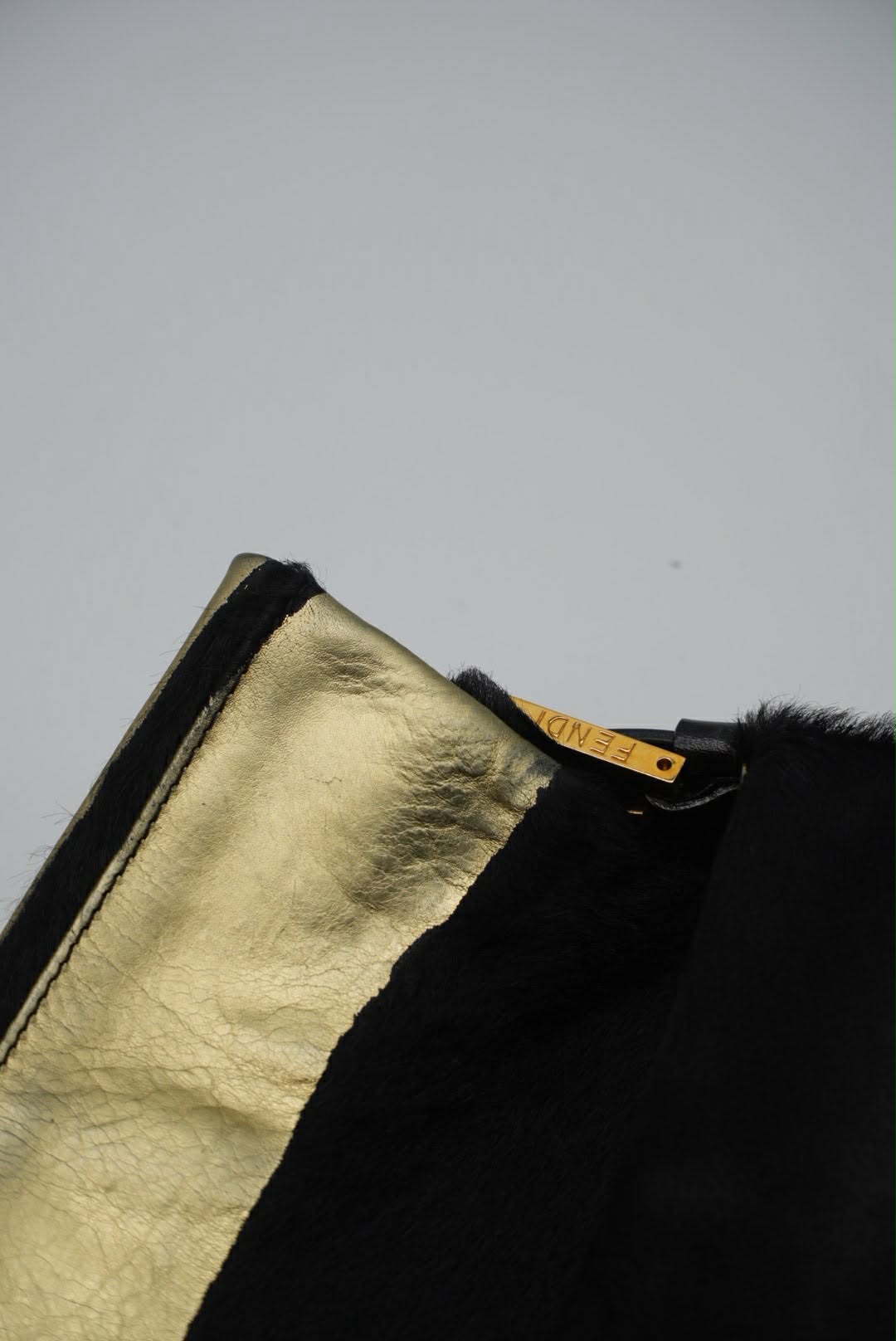 Fendi Gold & Black Pony Hair Baguette Bag
