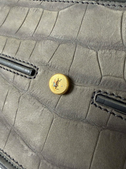 Yves Saint Laurent Grey Croc Embossed Suede Large Muse Bag