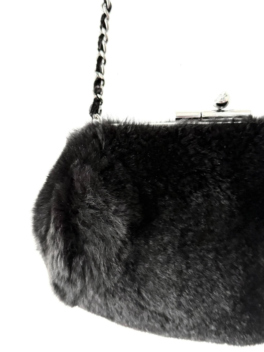 Chanel by Karl Lagerfeld Black Fur Frame Chain Bag