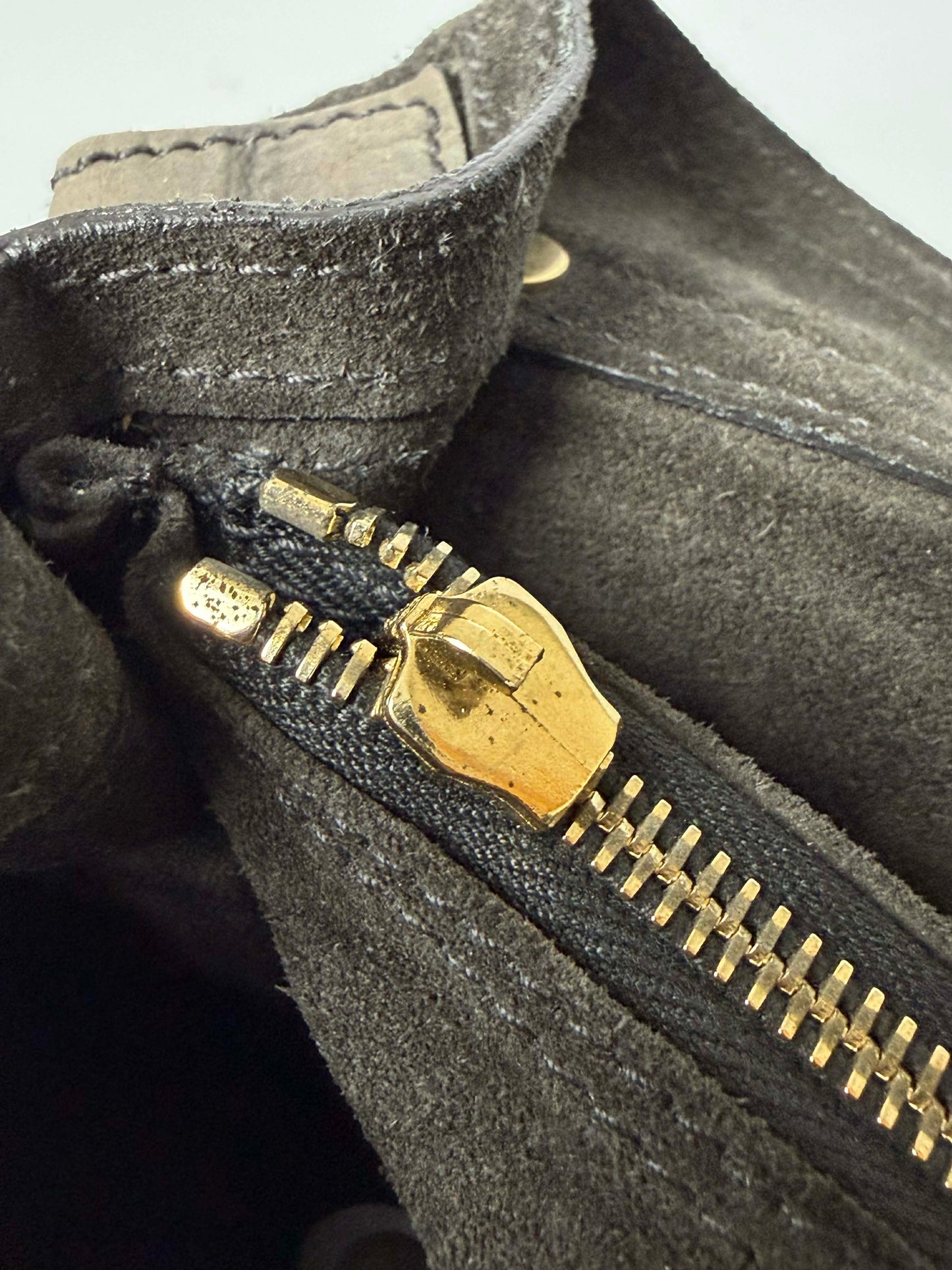 Yves Saint Laurent Grey Croc Embossed Suede Large Muse Bag