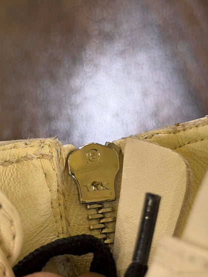 Chanel 19B Two Bone Signature Logo Lace-up Leather Boots