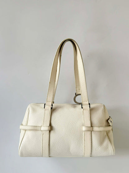 Christian Dior White Leather Logo Charms Boston Handbag