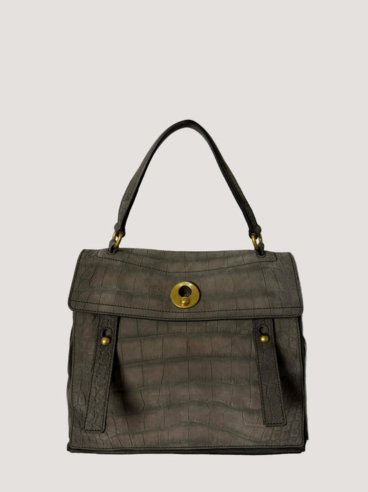 Yves Saint Laurent Grey Croc Embossed Suede Large Muse Bag