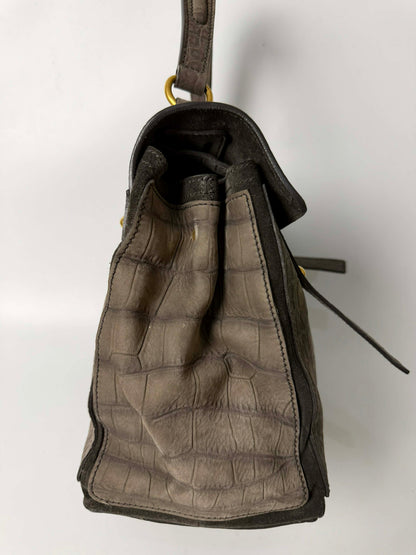 Yves Saint Laurent Grey Croc Embossed Suede Large Muse Bag