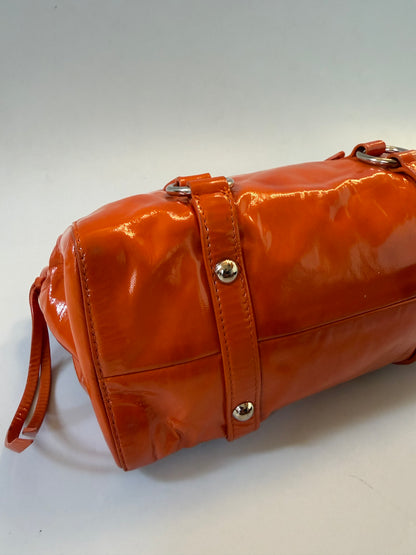 Miu Miu Orange Patent Raffled Black & Yellow Trim Handbag