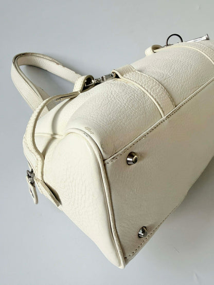 Christian Dior White Leather Logo Charms Boston Handbag