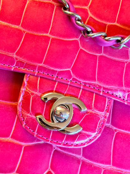 Chanel Pink Alligator Medium Double Flap