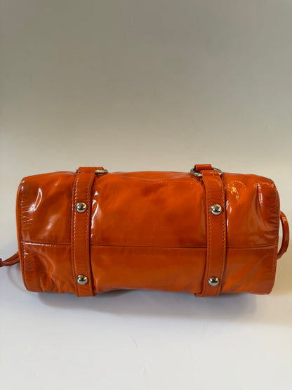 Miu Miu Orange Patent Raffled Black & Yellow Trim Handbag