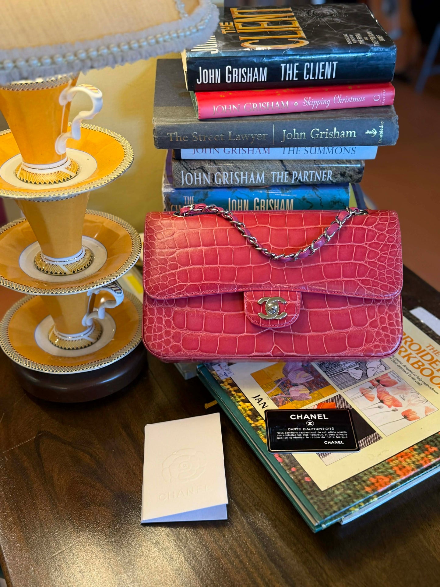 Chanel Pink Alligator Medium Double Flap