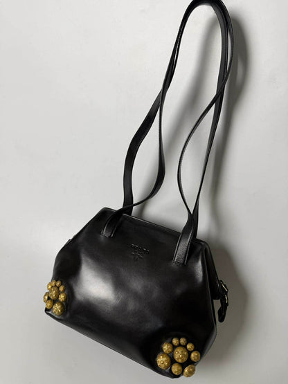 Vintage Prada Black Handbag Gold Hardware