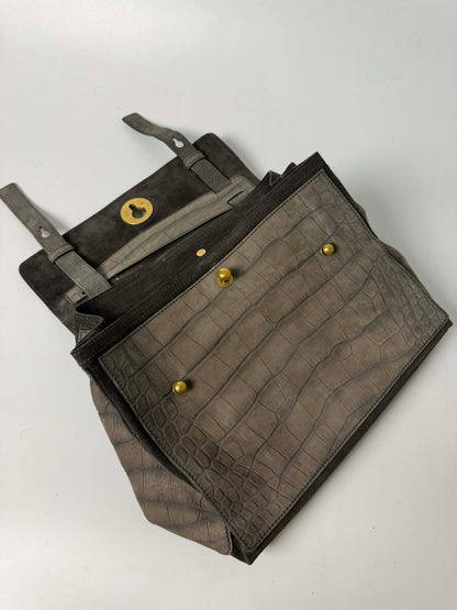 Yves Saint Laurent Grey Croc Embossed Suede Large Muse Bag
