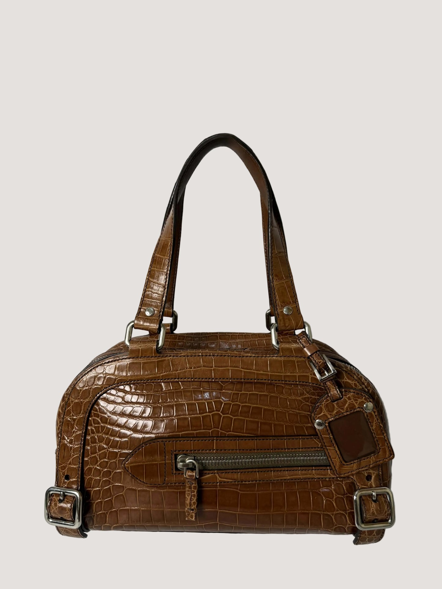 Prada Brown Crocodile Bauletto Bag