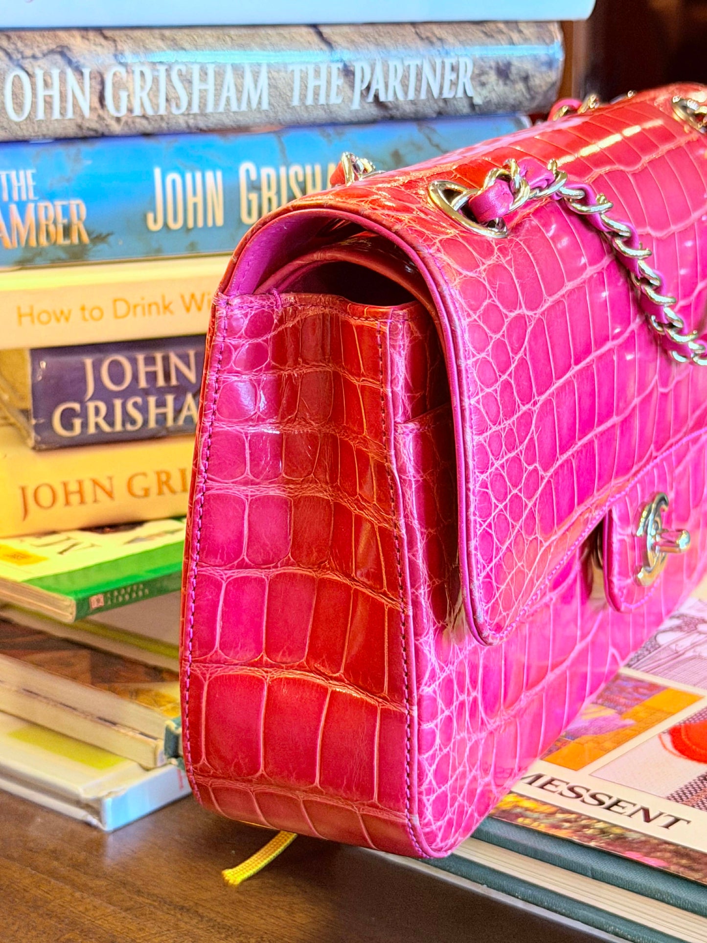 Chanel Pink Alligator Medium Double Flap