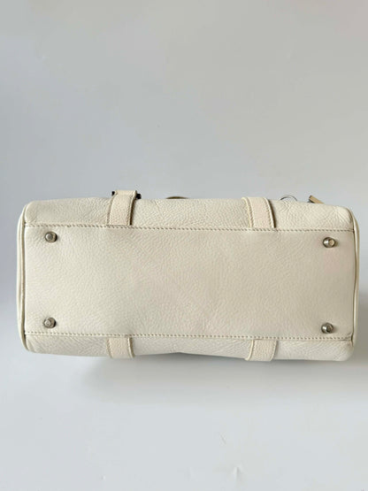 Christian Dior White Leather Logo Charms Boston Handbag
