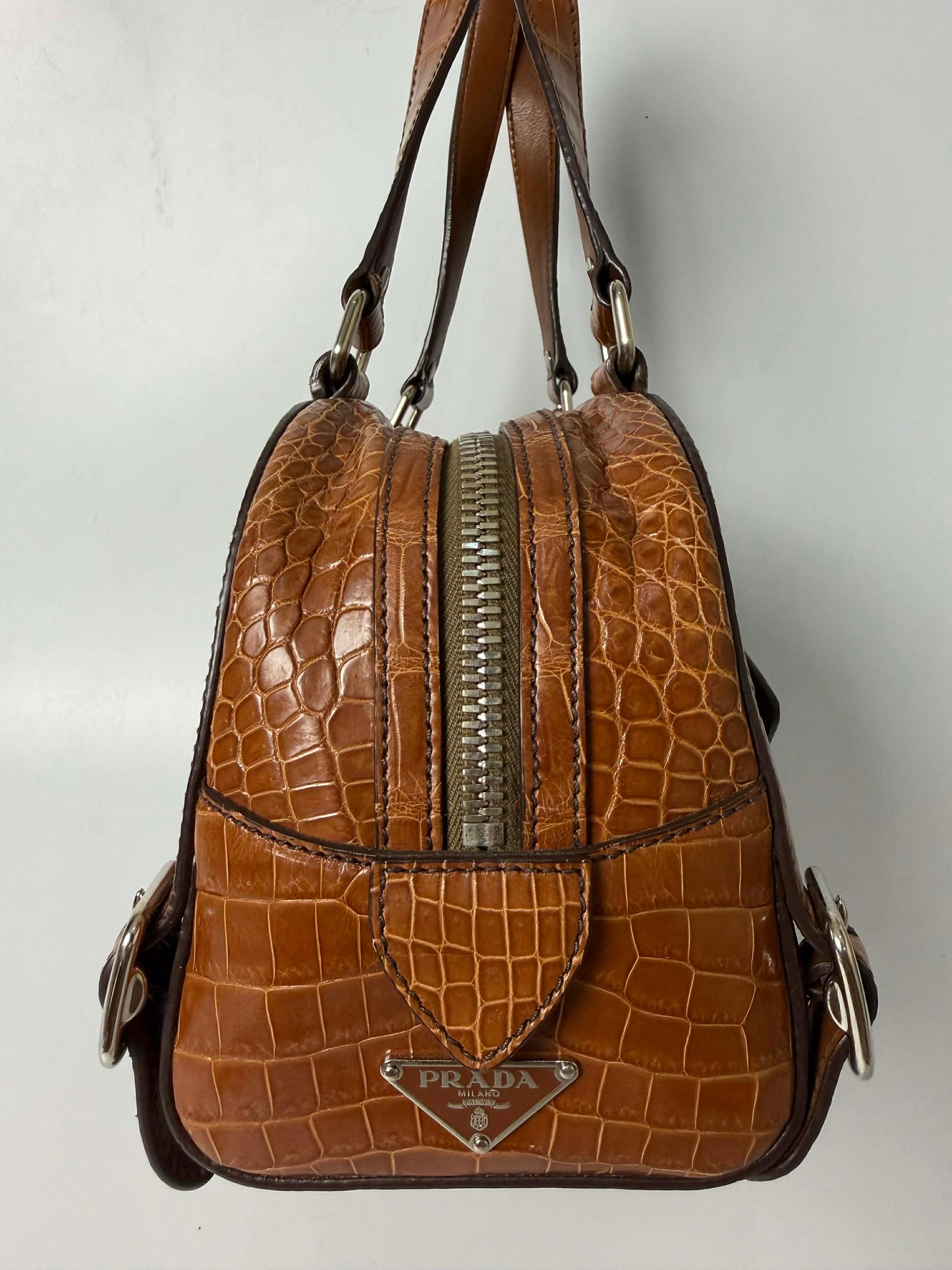 Prada Brown Crocodile Bauletto Bag