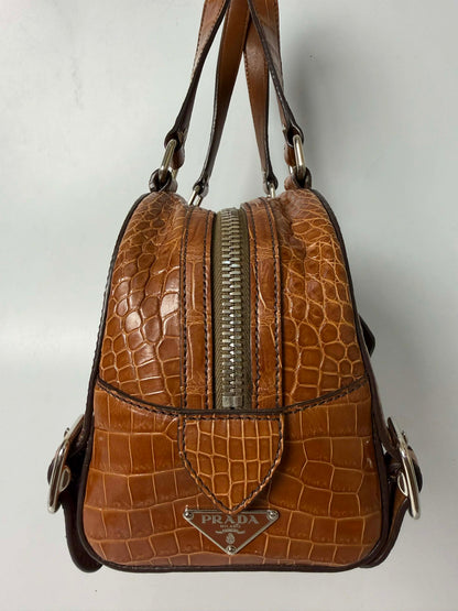 Prada Brown Crocodile Bauletto Bag