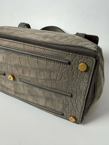Yves Saint Laurent Grey Croc Embossed Suede Large Muse Bag
