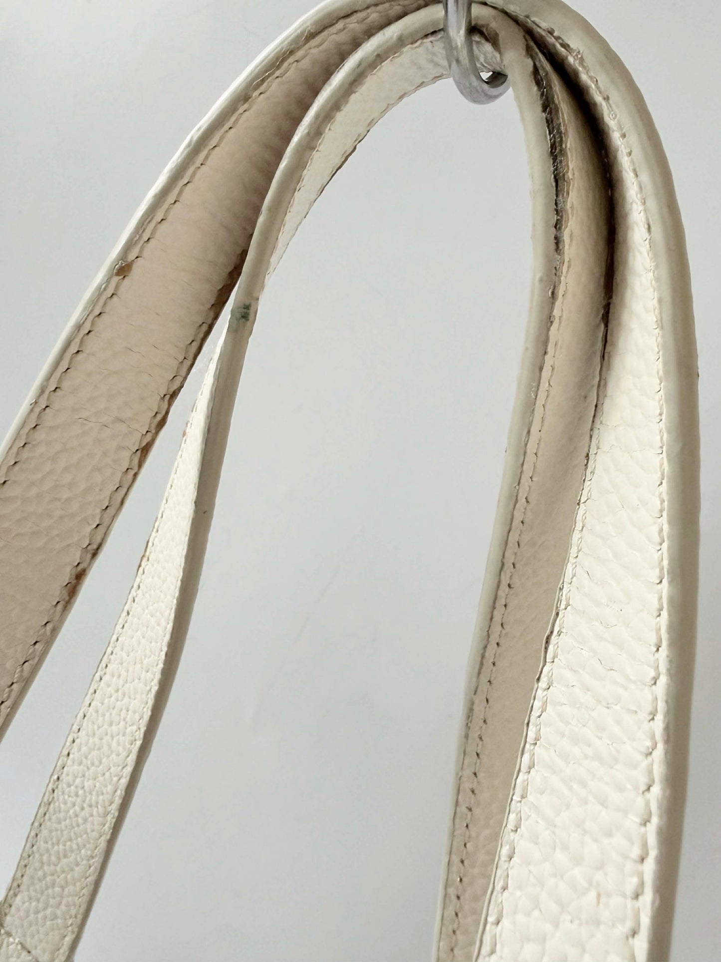 Christian Dior White Leather Logo Charms Boston Handbag