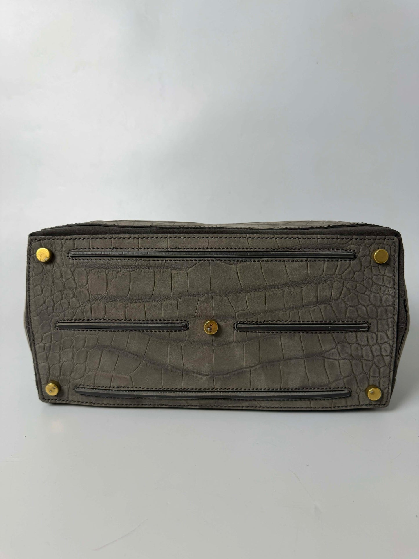 Yves Saint Laurent Grey Croc Embossed Suede Large Muse Bag