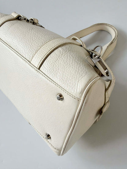 Christian Dior White Leather Logo Charms Boston Handbag