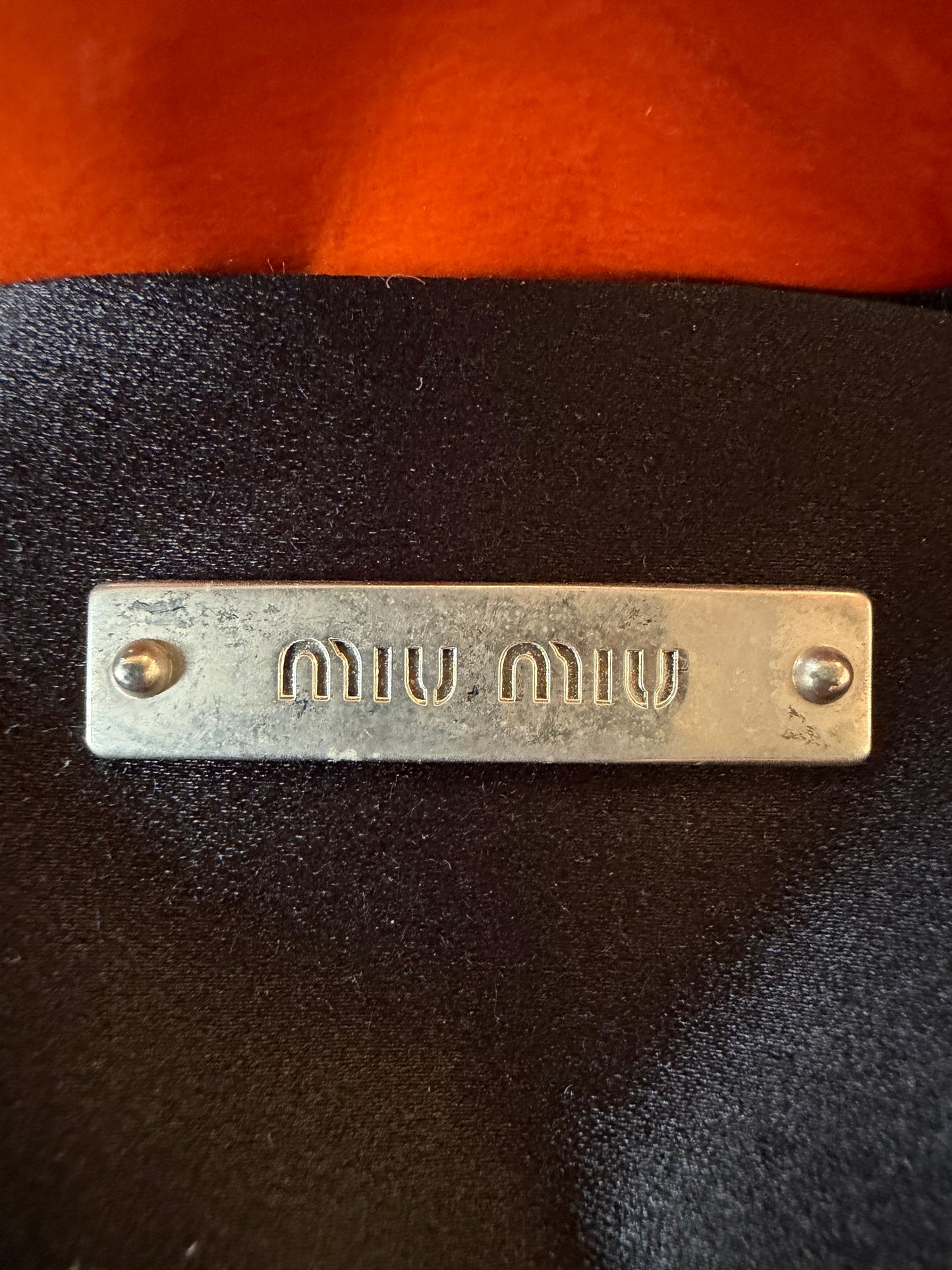 Miu Miu Orange Patent Raffled Black & Yellow Trim Handbag