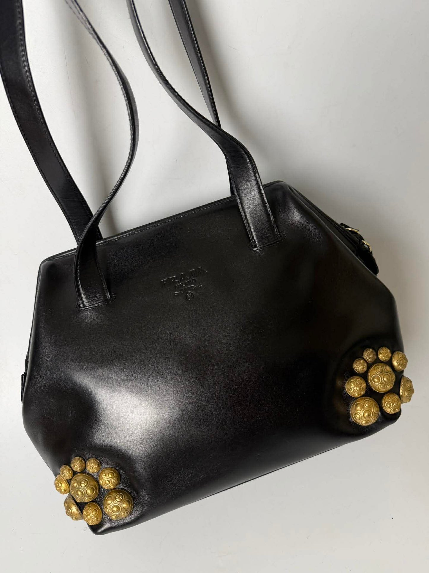 Vintage Prada Black Handbag Gold Hardware