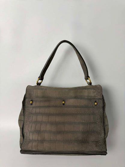 Yves Saint Laurent Grey Croc Embossed Suede Large Muse Bag