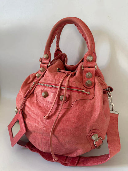 Balenciaga Framboise Giant 21 Silver Pompon Bag