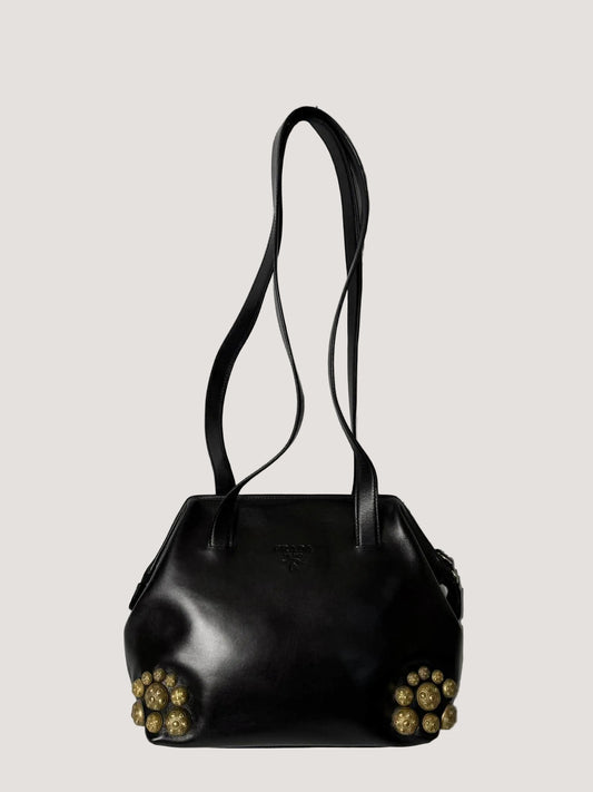 Vintage Prada Black Handbag Gold Hardware