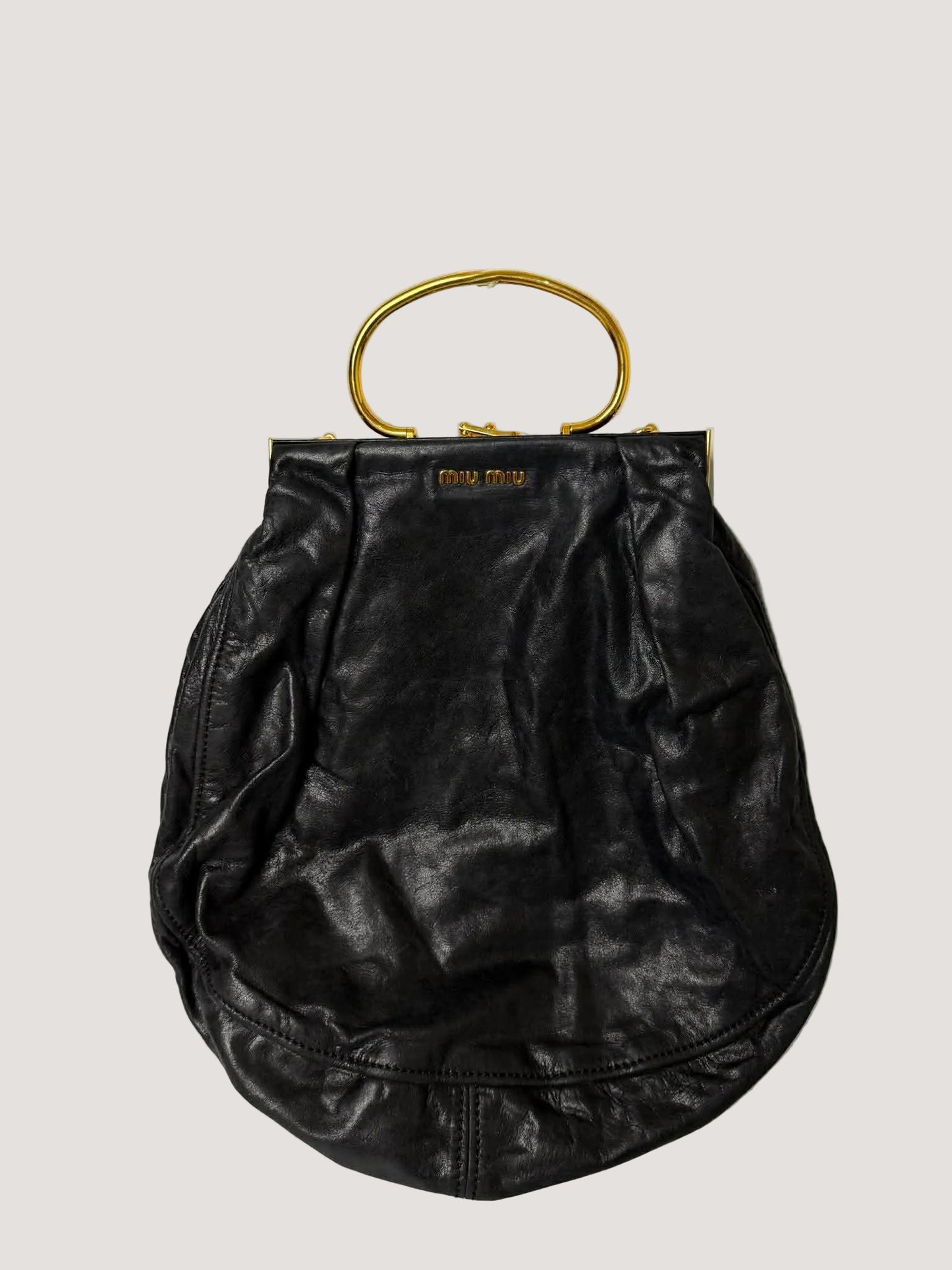 Miu Miu Black Leather Frame Satchel Bag
