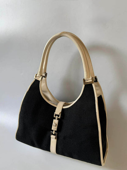 Gucci Jackie Bardot Canvas Shoulder Bag